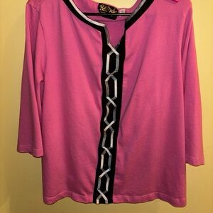 Bob Mackie Pink Blouse with Black and Silver Accents